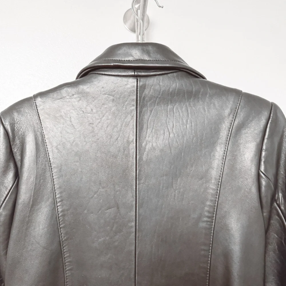 Preston and York Pleated Front‎ Genuine Leather Zip Up Jacket Black Small